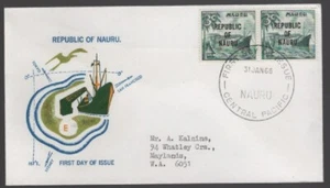 1968 NAURU 3c OVERPRINTED Republic of Nauru FDC - Imagen 1 de 1