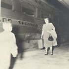 Vintage Black and White Photo Grandma Grandson Meeting At Train Station Travel