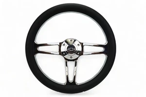 Chevy C10 C/K Pick Up Truck 14" Black & Billet Steering Wheel with Chevy Horn - Picture 1 of 3