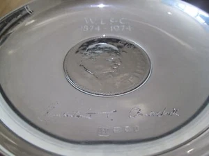 1974 CHURCHILL STIRLING SILVER DISH 100 MM 78 GRAMS WITH HIS WIFES SIGNITURE - Picture 1 of 6