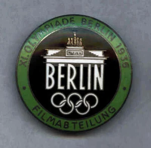 Vintage 1936 Berlin Olympics Film Dept. Press Pin Badge, Green Edition, Original - Picture 1 of 3