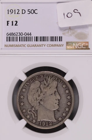 1912-D Barber Silver Half Dollar NGC F-12 #0-043 Cover