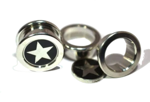 Star Plate and Mirror Screw-on Plugs/Gauges/Tunnels 316L (1 Pair) B/7/3/28 - Picture 1 of 3