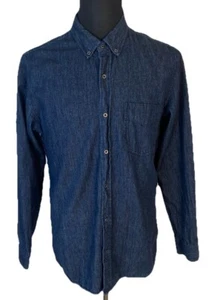 Baldwin Shirt Mens Large Blue Dark Wash Denim Button Down Cotton - Picture 1 of 12