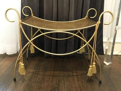 Asiento de tocador MCM Hollywood Regency Art Deco Glam "Florentia" de metal dorado Foto 1 de 4
