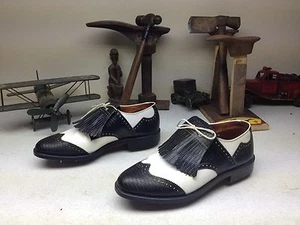 VINTAGE BLACK WHITE WING TIP LACE UP OXFORD POWER GOLF SHOES SIZE 9.5 D - Picture 1 of 11