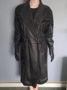 Vintage Wilson's Leather Black Leather Dress Coat Womens Large with Gloves - Picture 1 of 3