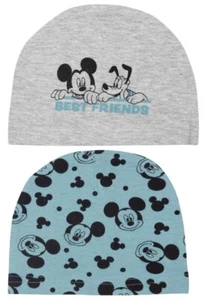 Neu 2 x Disney Mickey Mouse Mütze Unisex Baby Beanie Mützchen Grau & Türkis - Zdjęcie 1 z 3