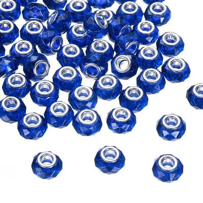 100Pcs 14mm Large Hole Acrylic Beads Blue European Loose Faceted Bead Foto 1 de 4