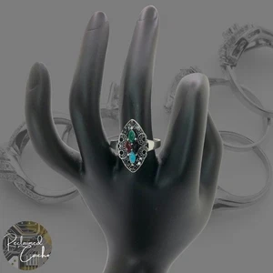 Damen-Cocktailring silberfarben mehrfarbig Strass Marquise Statement Größe 10 - Bild 1 von 7