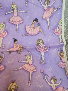 Lavender Fairy Ballerinas Stars Purple Pink Sparkel Cotton Quilt Fabric 44x 31 - Picture 1 of 3