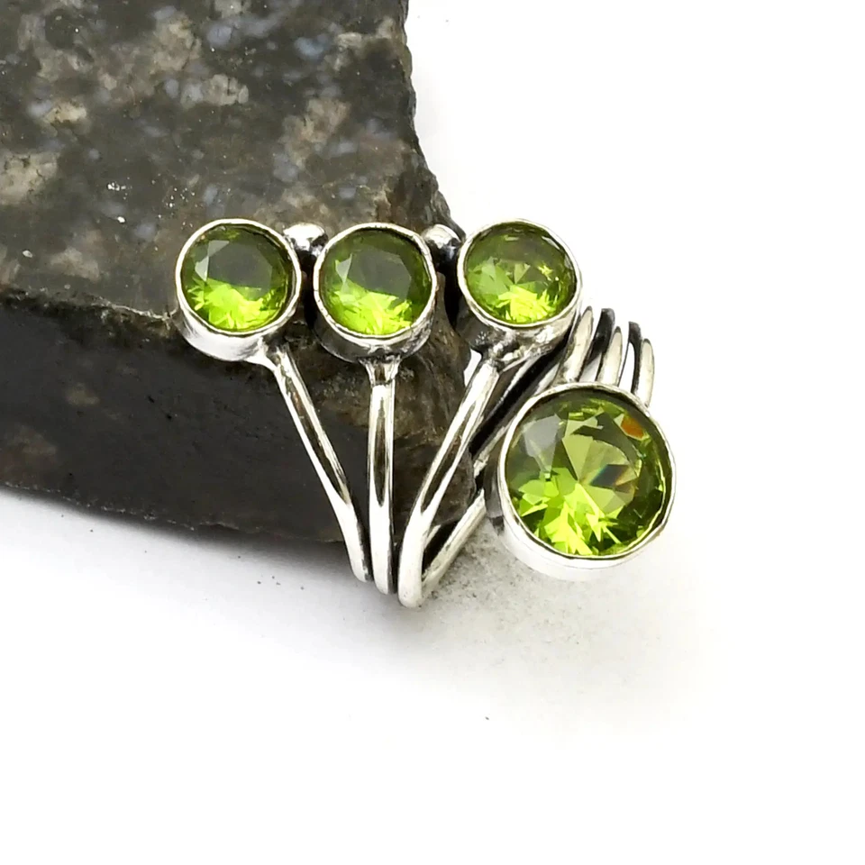 Anillo étnico hecho a mano de piedras preciosas de peridoto para regalo talla 7 de EE. UU. AR 39456 Foto 1 de 1