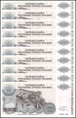 Croacia 500 Millones Dinara, 1993, P-R26, UNC X 10 PIEZAS Foto 1 de 2