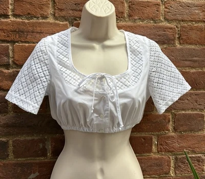 Country Line White Trachten Dirndl Cropped Milk Maid Peasant Top 6 8 - Image 1 of 4