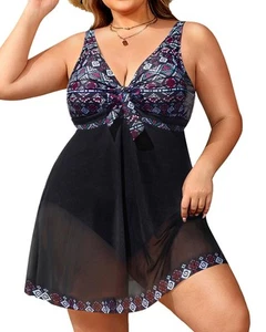 Plus Size Bathing Suit for Women One Piece Swimsuit Tummy Control Mesh Swim D... - Bild 1 von 5