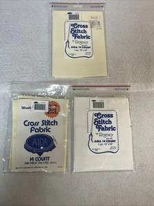 VTG Aida Cloth Lot Of 3, 14 Count 2 Packs 12” X18” 1 Pack 12”x12” New Sealed Pk - Picture 1 of 4