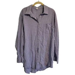 Aerie Oversized Damen Gingham Karo Button-Down Hemd Blau Weiß - Bild 1 von 9