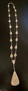 Petrified Ocean Brain Coral Necklace 20” Sterling Silver Unmarked - Picture 1 of 5