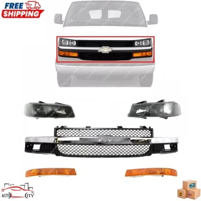 New Grille Assembly & Left Right Headlight Kit 5pc For 2003-2021 Express 2500 - Image 1 of 4