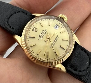 ROLEX DATEJUST AUTOMATIC CAL 1161 SOLID GOLD 18K REF 6517 WOMAN'S WATCH 25 mm - Picture 1 of 14