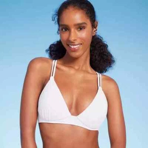 Shade & Shore Women's Size 34B Triangle Push Up Tunneled Strap Bikini Top White - Picture 1 of 3