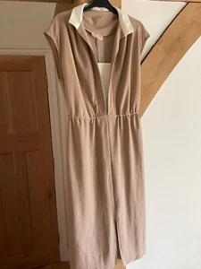 Vintage ~ Richard Shops Ladies Brown & Cream Polyester Collared Dress UK Med. - Picture 1 of 5