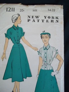 Vintage 1940's New York Sewing Pattern 1211 Womens Small 32 Uniform Dress uncut - Picture 1 of 7