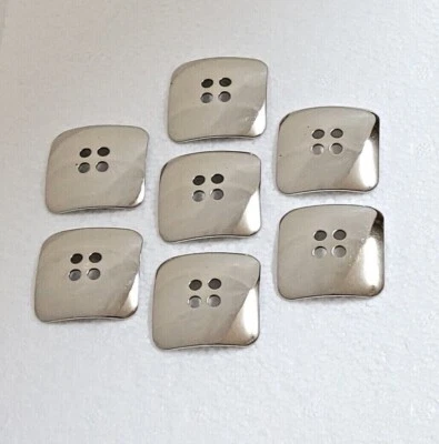 JHB Square Metal Button 31mm 4 Hole Silver Concave Design Jacket Coat Bag Sewing - Image 1 of 4