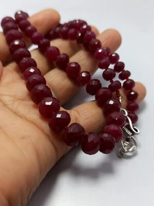 Ruby Dyed Gemstone Round Faceted 8x10 mm Beads Sterling Silver 15 Inch Necklaces - Picture 1 of 21