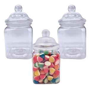 Square Plastic Storage Jars 450ml Sweet Jar Tubs Wedding Party Favours Craft Jar - Picture 1 of 9