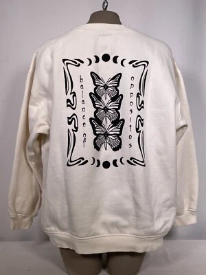RVCA Butterfly Balance Of Opposites Cream Long Sleeve Sweatshirt Women's MEDIUM - Image 1 of 4
