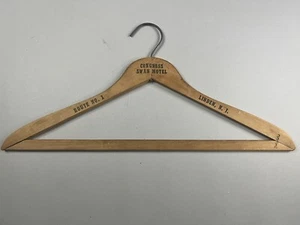 Vintage 1950's Congress Swan Hotel Wood Clothing Hanger Linden NJ Rout No.1 - Picture 1 of 6