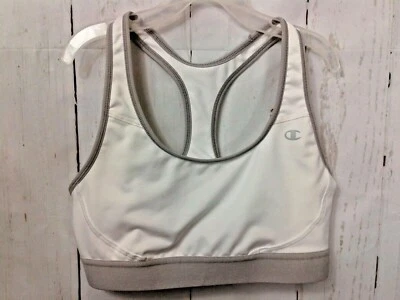 Champion White Sports Bra Trimmed in Gray Racerback Athletic Top Bra Size M - Image 1 of 4