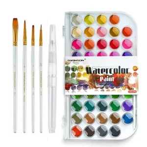 Watercolor Paint Set 48 Colors with 4 Paint Brushes 1 Water Brush Pen - Picture 1 of 7