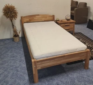 Holzbett Eiche massiv geölt 90/100 x 200 Einzelbett Bettgestell Seniorenbett - Bild 1 von 9