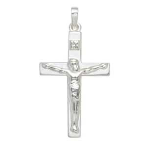 Collana con Pendente Croce 925 Argento Sterling Parzialmente Satinato Unisex - Picture 1 of 1
