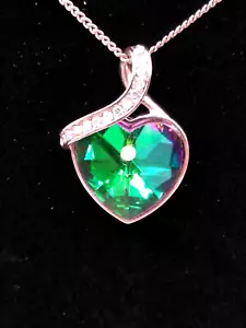 CRYSTAL FACETED HEART PENDANT WITH AB CRYSTALS SILVERTONE NECKLACE 18" UNSIGNED - Picture 1 of 10