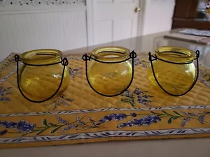 Set of 3 Yellow Votive Candle Holders - Picture 1 of 2