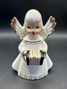 Vintage MCM Figur weiß mit Goldrand Engel spielt Akkordeon - Bild 1 von 11