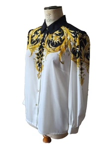 Chemisier chemise foulard femme polyester Vintage Woman blouse T 42 sz XL - Picture 1 of 8