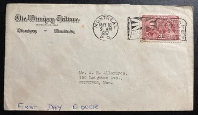 1937 Montreal Canada First Day Cover FDC To Winnipeg King George VI Coronation - Image 1 of 2