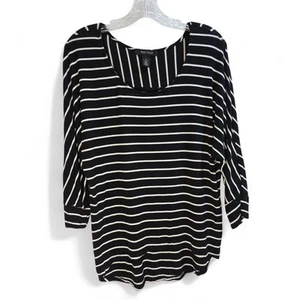 White House Black Market Black Striped Stretchy Knit Tunic Scoop Neck Small - Picture 1 of 8