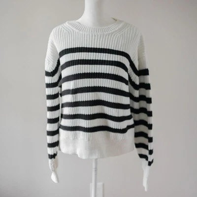 经典棉质 GAP 条纹黑色白色女式针织圆领毛衣 S 码 — 第 1/4 张图片