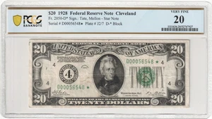 1928 $20 FRN Star* Note CLEVELAND BIG 4 Numeric Seal FR 2050-D* D 0005 6548 * - Picture 1 of 3
