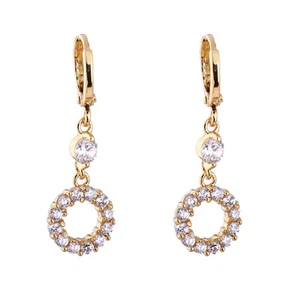1Pair Women Round White Zircons Earrings Hollow Hanging Ear Rings Ear Studs - Picture 1 of 12