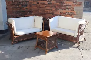 Designer Wicker Garden Seating Set/ Conservatory Seating 2x Sofas and Table - Picture 1 of 13