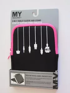 My Tagalongs 2 in 1 Tablet Sleeve Stand Black Pink Travel Tech on the Go Case - Picture 1 of 2
