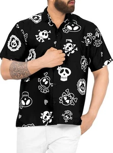 LA LEELA Men's Hawaiian Short Sleeve Button Down Shirts M Skull, Vintage Black - Picture 1 of 3