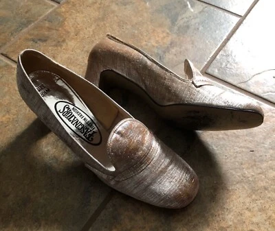 Zapatos vintage Fascinators primeros en moda dorados/plateados años 50 60 talla 8,5 Foto 1 de 4