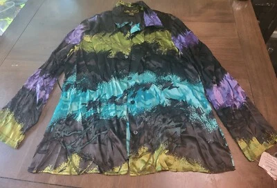 Mirasol Semi Sheer Silk & Rayon Button Up Blouse Size M - Image 1 of 4
